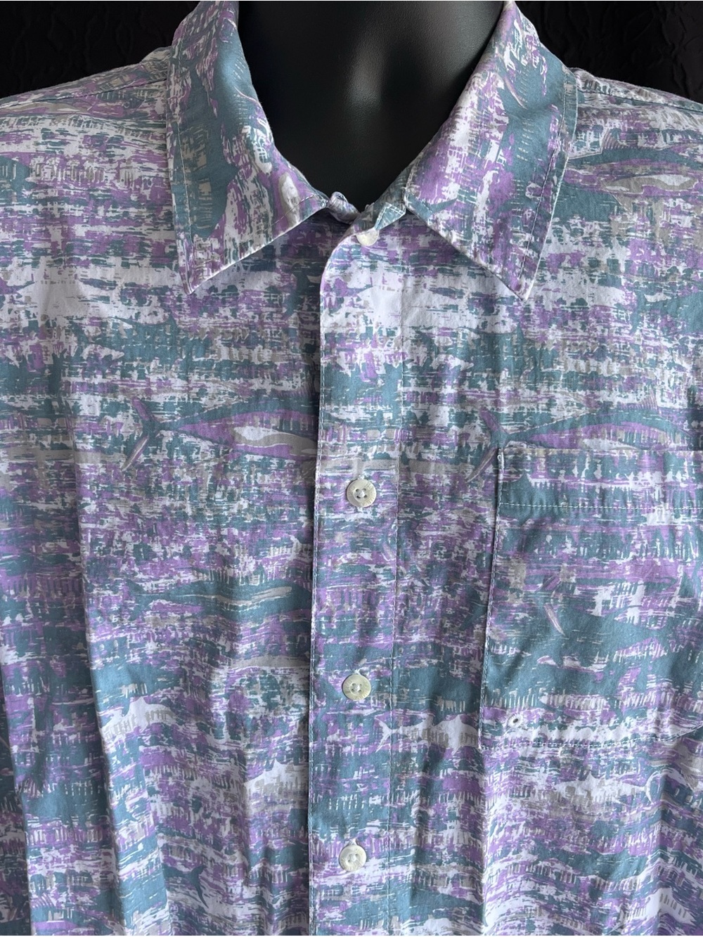 Columbia PFG Fishing Shirt Men’s Large Purple Teal Pattern Omni-Shade Vented